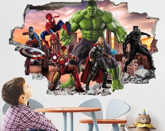 Superhero Wall Decal Sticker | Superhero Wall Mural for Kids Bedroom | Wall Art for Boys Room - EA113