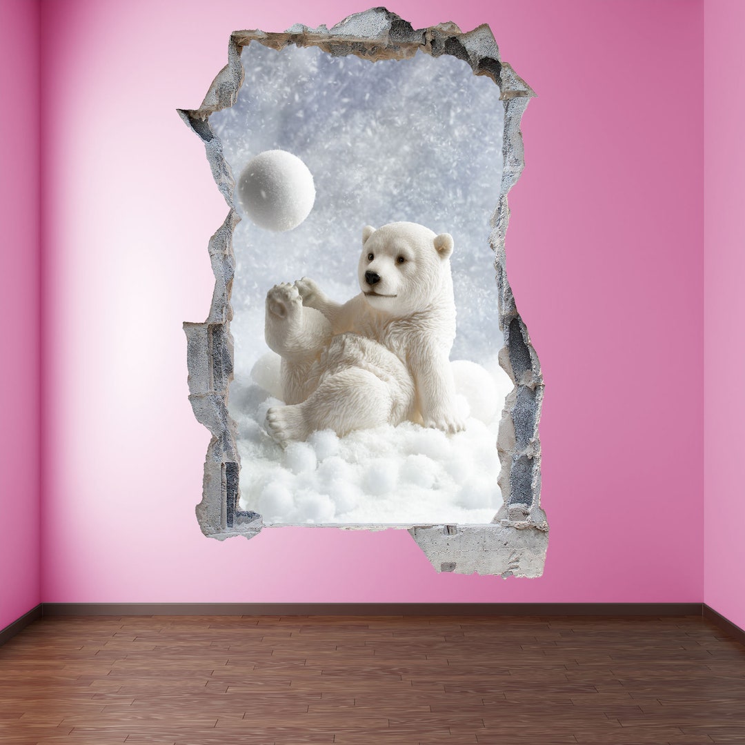 Polar Bear Cub Snow Wall Decal Sticker Mural Poster Print