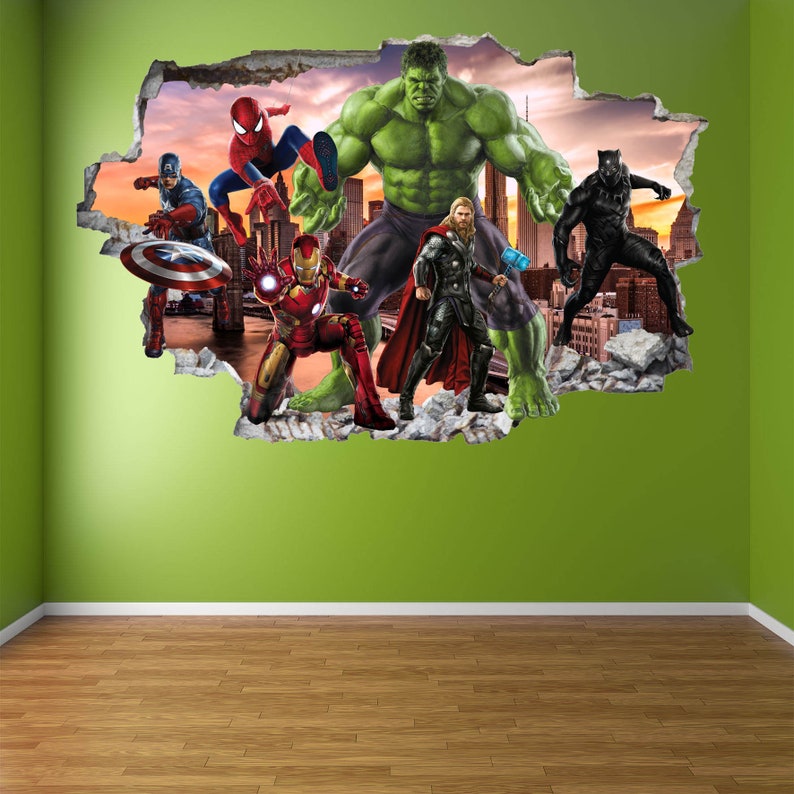 Superhero Wall Decal Sticker Mural Poster Print Art Kids Boys Etsy UK