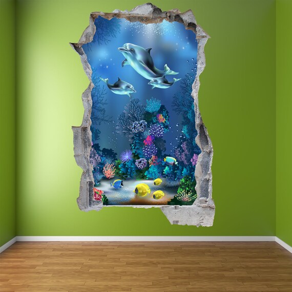 Dolphin Plants Fish Underwater Wall Art Stickers Mural Decal Kids Nursery EB30