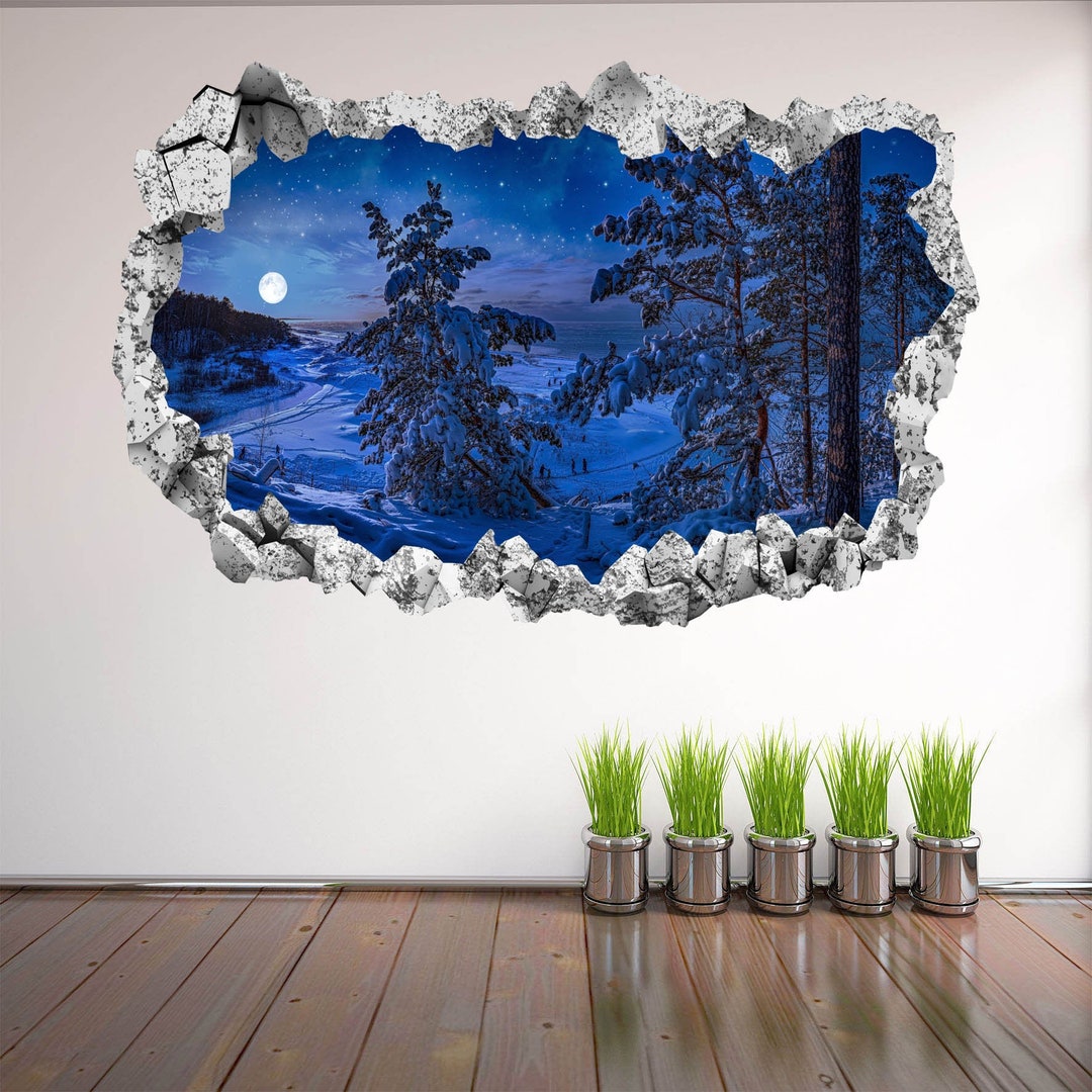 Moon Trees Winter Snow Wall Decal Sticker Mural Poster Print