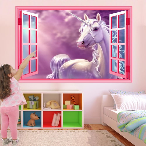 wondever Rainbow Castle Muursticker voor de babykamer, eenhoorn en vlinder