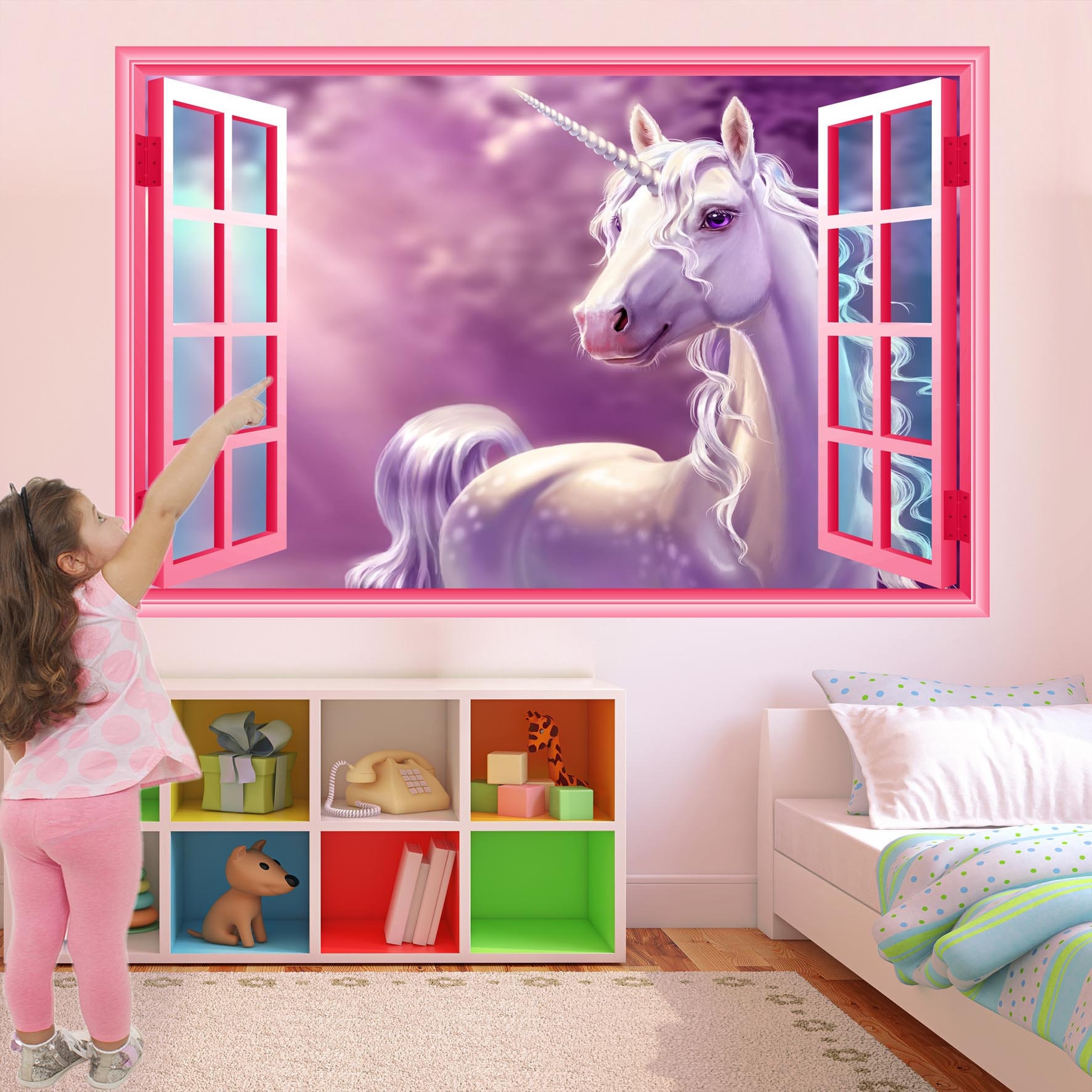 Grand sticker mural licorne phosphorescent, en vinyle, pour