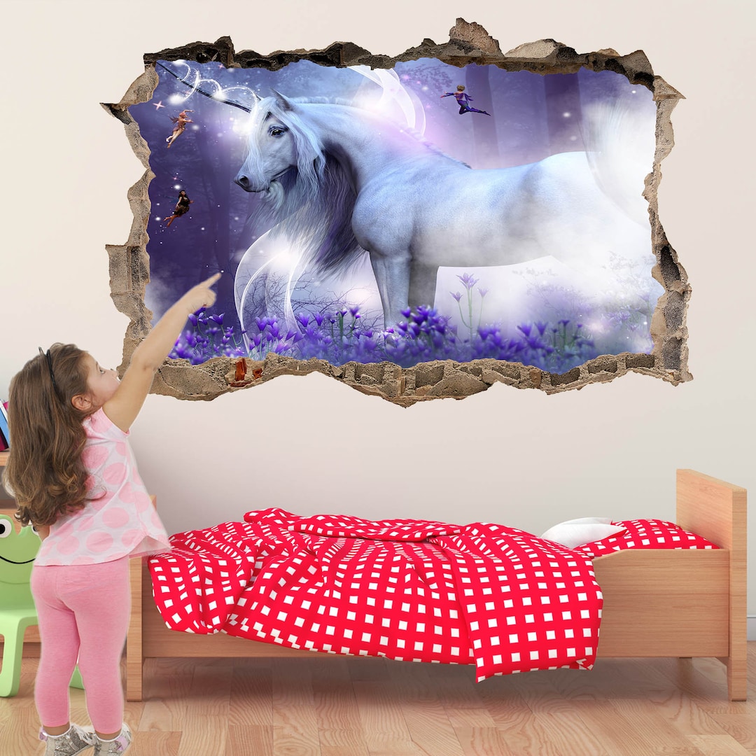 Majestic Unicorn Fantasy Forest Wall Sticker Mural Decal Print Art Kids ...