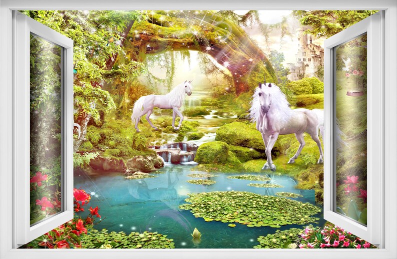 Unicornio encantado bosque fantasía pared pegatina mural Etsy