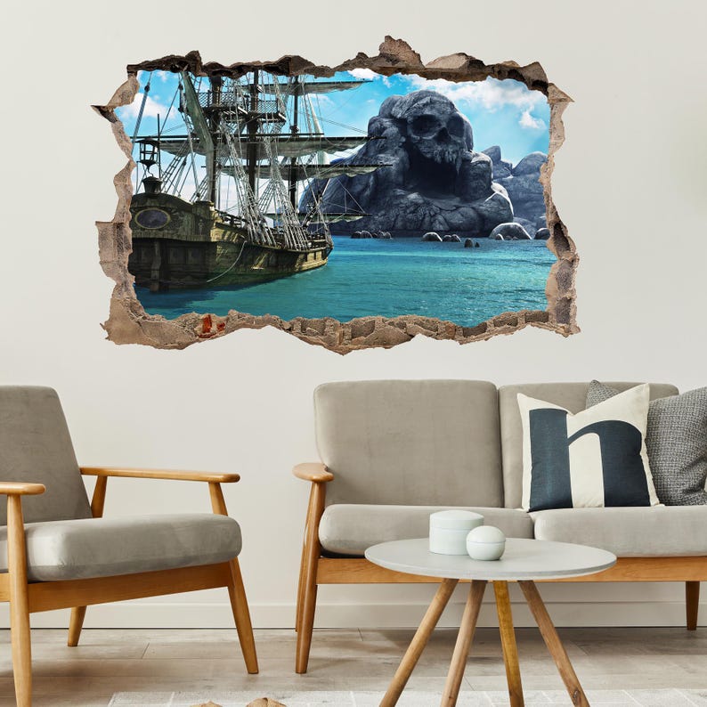 Skull Island Pirate Ship Wall Decal Sticker Mural Poster Print Art Home ...