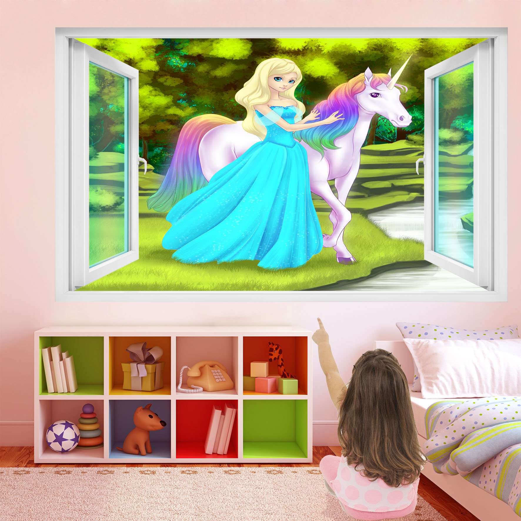 Unicorn Princess Fantasy Forest Wall Sticker Mural Decal Print Art Kids ...