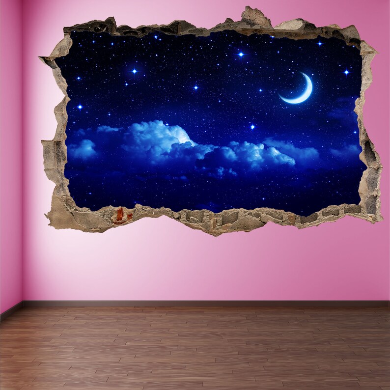 Moon Stars Sky Wall Decal Sticker Mural Poster Print Art Kids Bedroom ...