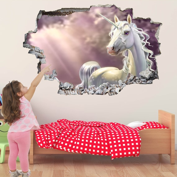 Unicorno Foresta incantata Fantasia Wall Sticker Decalcomania Stampa Arte  Bambini Ragazze Camera da letto Decor CT11 -  Italia