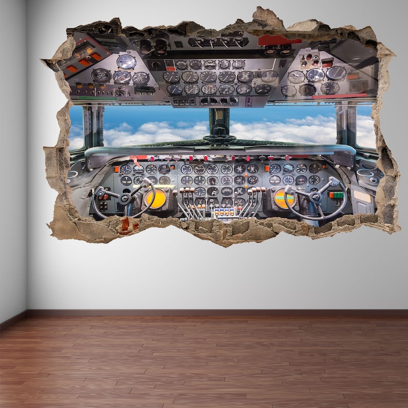 Airplane Cockpit Aircraft Wall Stickers Mural Decal Poster Etsy