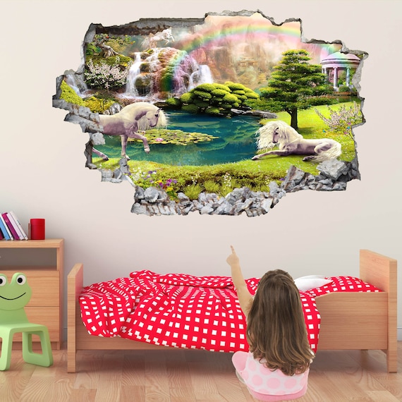 Unicorn Enchanted Forest Fantasy Wall Sticker Mural Decal Print Art Kids Girls Bedroom Decor Az21