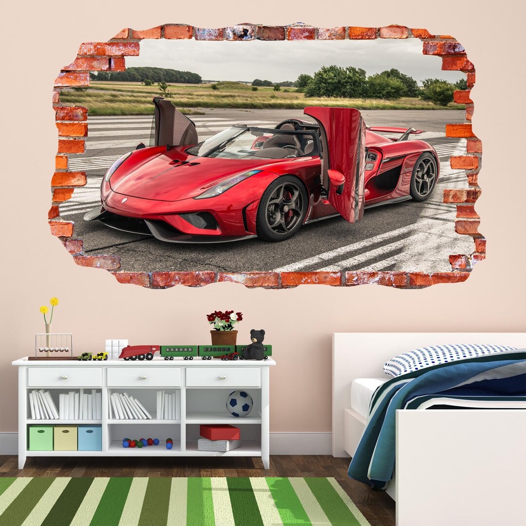 thumbnail image 2 of Super Sports Cars Wall Sticker Mural – 3D Effect Vinyl Decal For Kids Bedroom 2 of 3