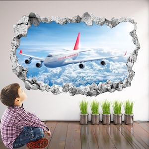 Sticker gepersonaliseerde muursticker vliegtuignaam | Muurschildering vliegtuig voor jongensslaapkamer | Aangepaste naam muurkunst: 14,95 KD