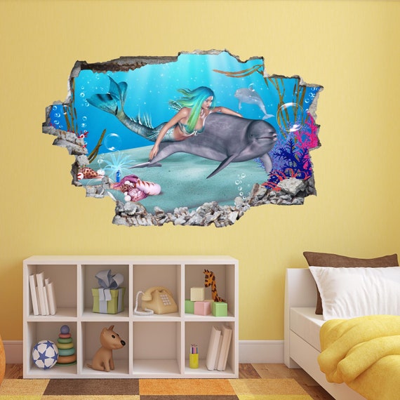 Dolphin Mermaid Wall Art Sticker Mural Decal Poster Kids Girls Bedroom Decor BG6 