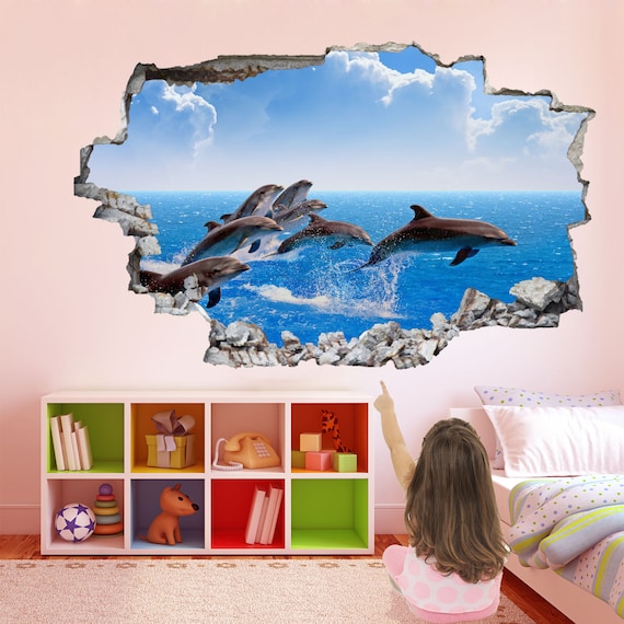 Dolfijn Muur Sticker Muurschildering Poster Print Art Kids Slaapkamer Decor Dierlijke Wall Art Decal FP27