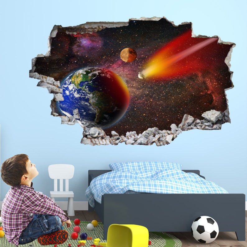Space Earth Asteroid Stars Wall Decal Sticker Mural Print Art Kids ...