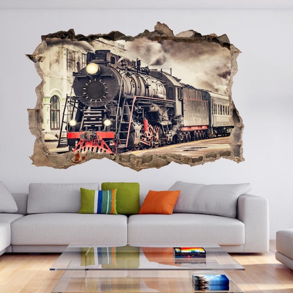 Vintage Retro Steam Train Locomotive Wall Art Stickers Mural Decal Kids Room EK4