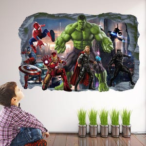 Superhero Wall Decal Sticker for Boys Room | Superhero Wall Mural | Iron Man Hulk Captain America Spiderman Thor - EA82