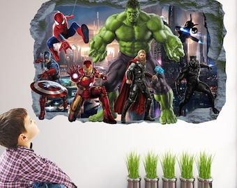 Superhero Wall Decal Sticker for Boys Room | Superhero Wall Mural | Iron Man Hulk Captain America Spiderman Thor