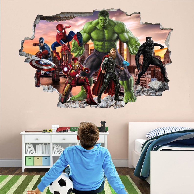 Superheld muur sticker Sticker muurschildering Poster Print Art Kids jongens slaapkamer Decor EA113 afbeelding 1