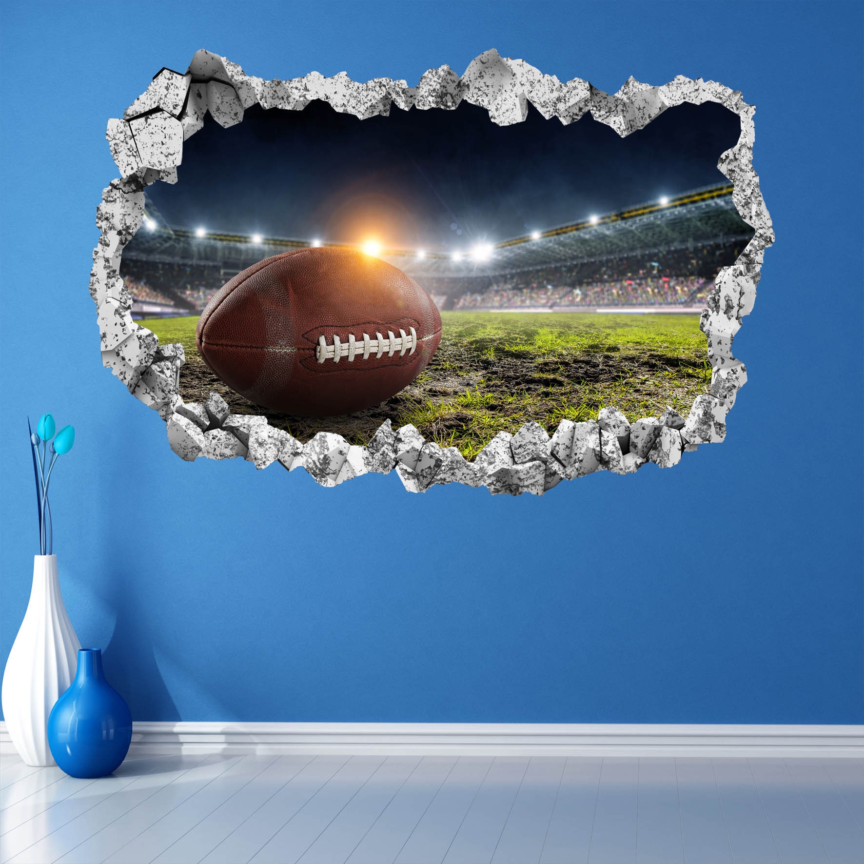 Autocollant Mural Rugby 82x86cm - Ballon Et Joueur, Sticker Déco Sport Pour Chambre Garçon, Salon