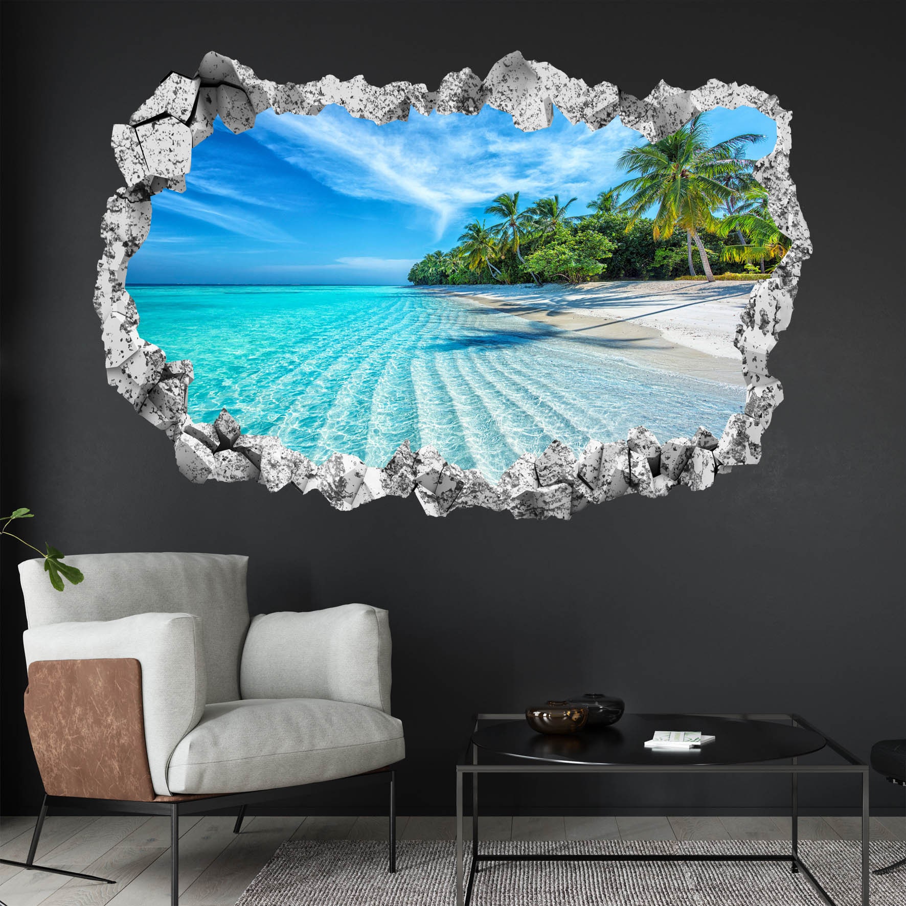 Cute-Beach, Palm Trees. Wall Sticker.