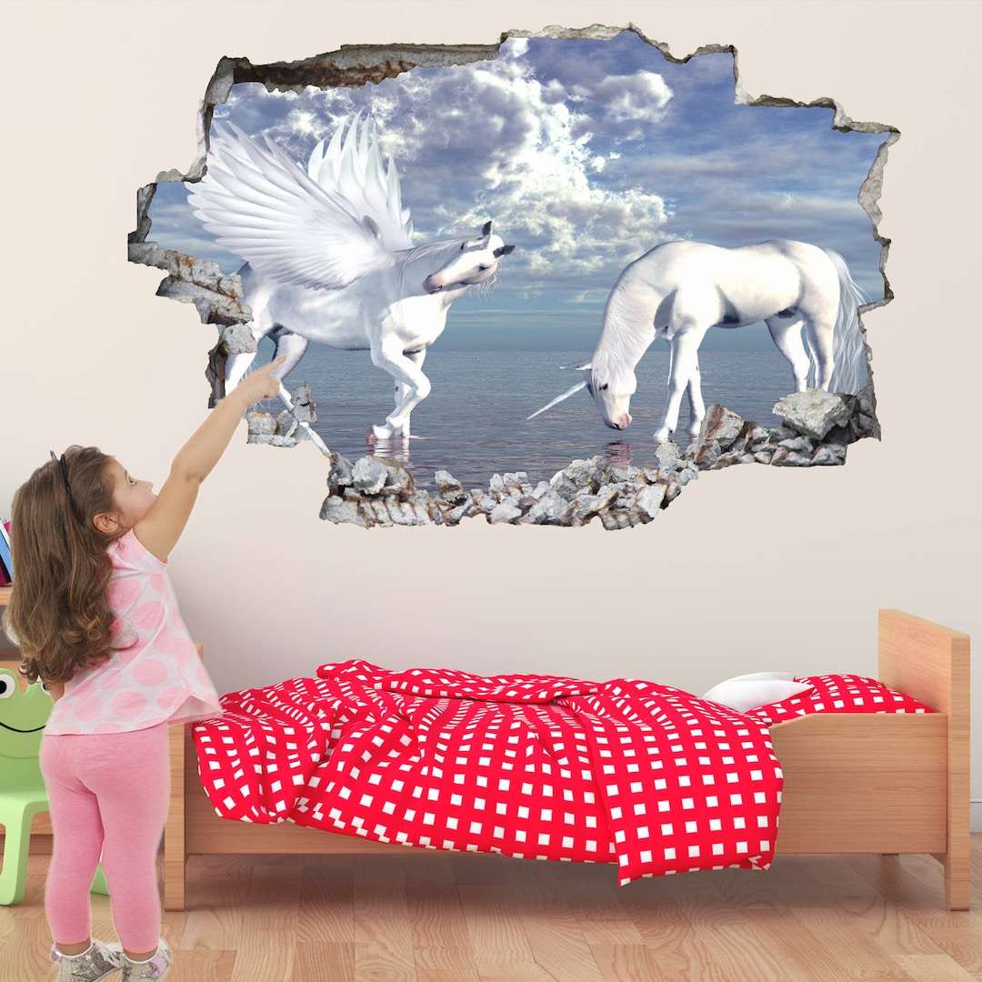 Unicorn Fantasy Wall Sticker Mural Decal Print Art Kids Girls Bedroom ...