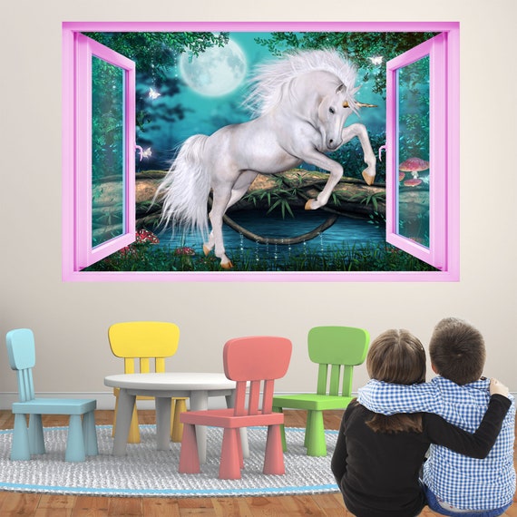 Unicorno Foresta Incantata Fantasia Adesivo Murale Decalcomania Stampa Arte  Bambini Ragazze Camera da letto Decor KH22 -  Italia