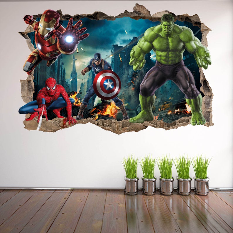 Superheld muur sticker Sticker muurschildering Poster Print Art Spiderman Iron Man Hulk Captain America EA73 afbeelding 3