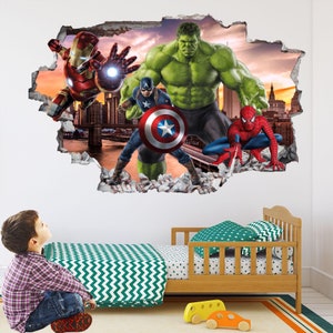 Calcomanía de pared de superhéroe, pegatina para Mural, póster impreso, arte Hulk, Spiderman, Iron Man, Capitán América, Vengadores EA89 imagen 2