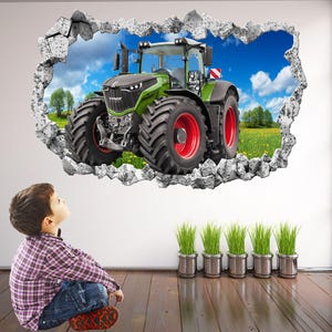 Adesivo de parede de trator para quarto infantil | Adesivo de parede de veículo de fazenda | Decoração de parede para quarto de meninos - BG26
