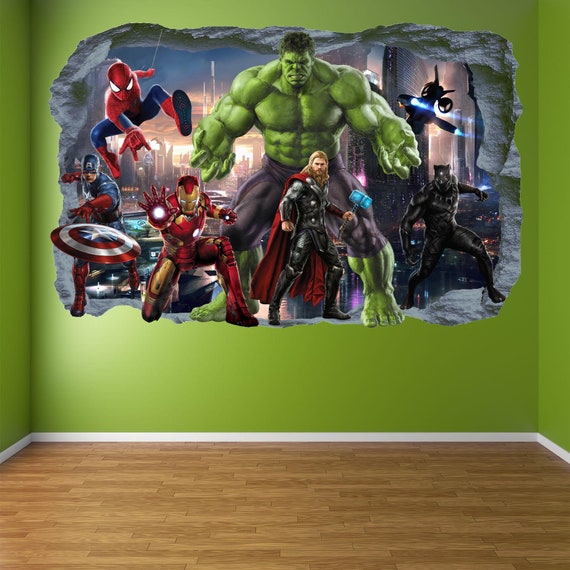 Pegatinas de pared de superhéroes, póster 3D, pegatina de pared de  superhéroes, pegatina de pared de superhéroes, pegatina de pared de  superhéroes TUNC Sencillez