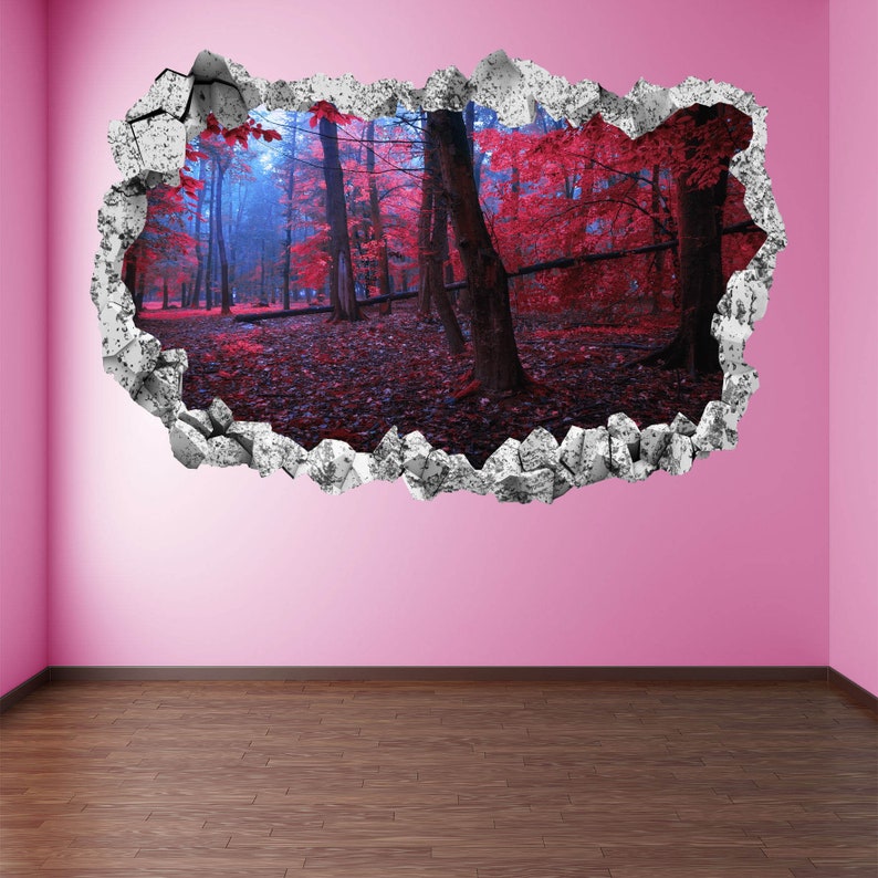 Dark Forest Trees Autumn Leaves Wall Decal Sticker Mural Poster Print ...
