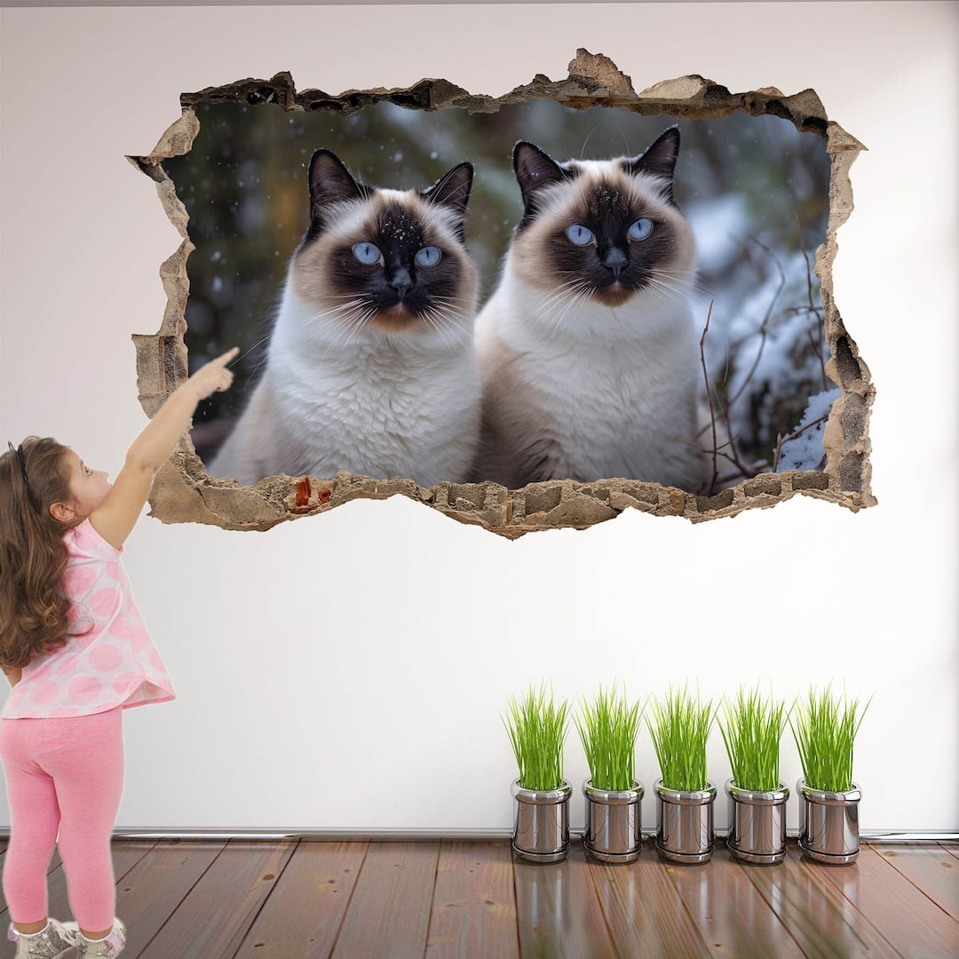 Siamese Cat Wall Decal Sticker Mural Poster Print Art Kids Bedroom Home ...