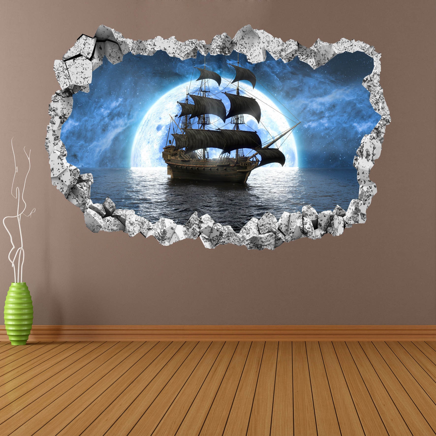 Pirate Sailing Ship Moon Wall Decal Sticker Mural Poster Print Art Home ...