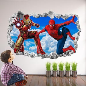 Superhero Wall Decal Sticker, Spiderman Mural, Ironman, Poster Print Art, Boys&#39; Bedroom Decor - KR18