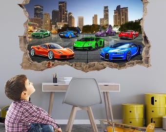 Super Sports Cars Supercar Wall Stickers Mural Decal Print Art Kids Bedroom Decor