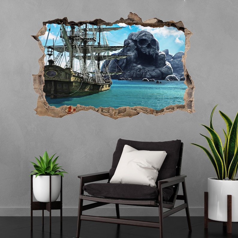 Skull Island Pirate Ship Wall Decal Sticker Mural Poster Print Art Home ...