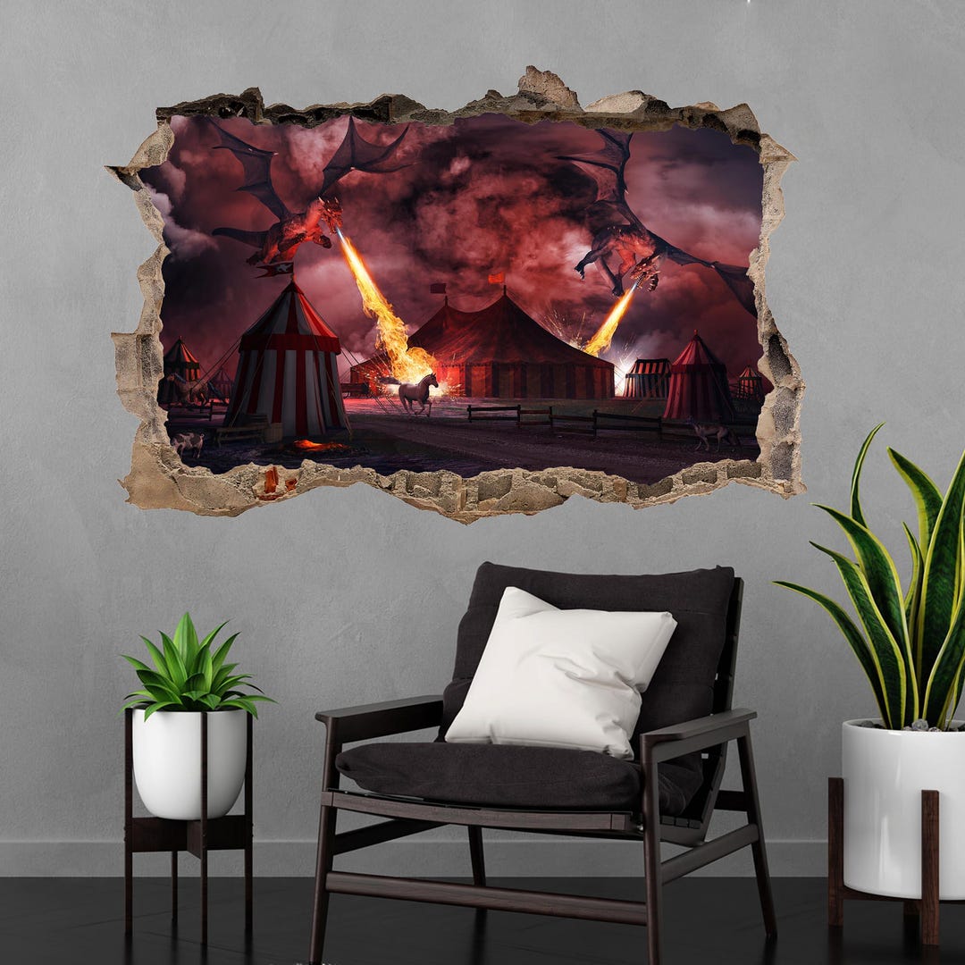 Fire Breathing Dragon Wall Sticker Decal | Fantasy Wall Art Mural for ...