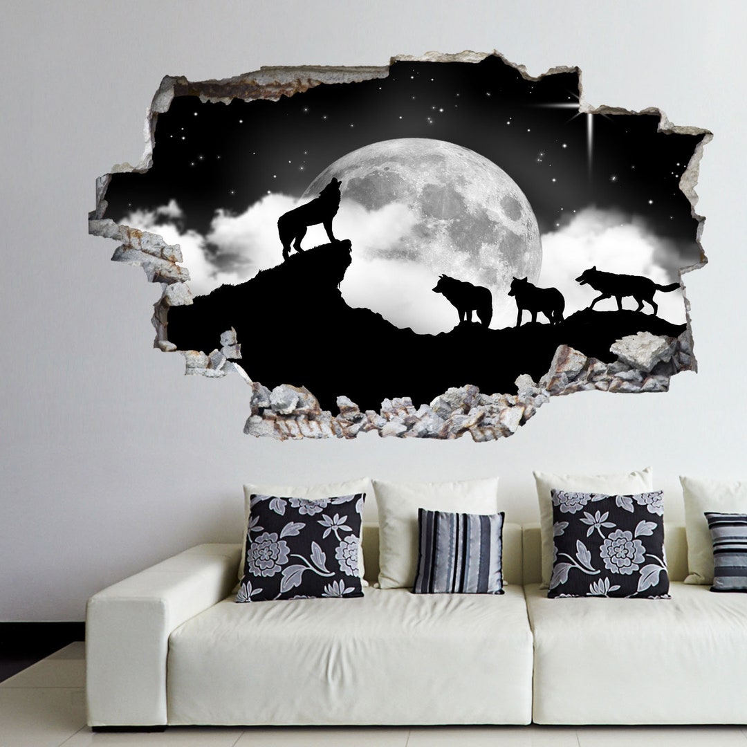 Wolves Decal Wolf Wolves Howling Moon Stars Wall Sticker Mural Decal Print Art ...