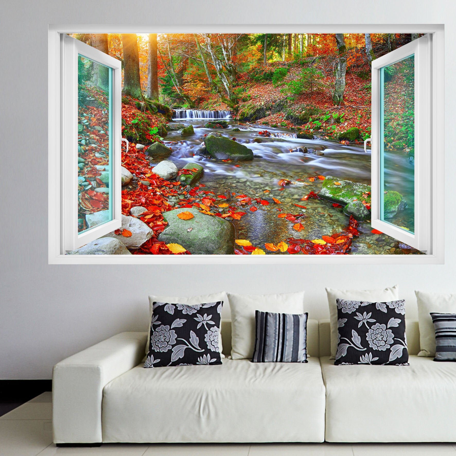 Waterfall River Autumn Nature Wall Decal Sticker Mural Poster Print Art Home Office Decor GK7