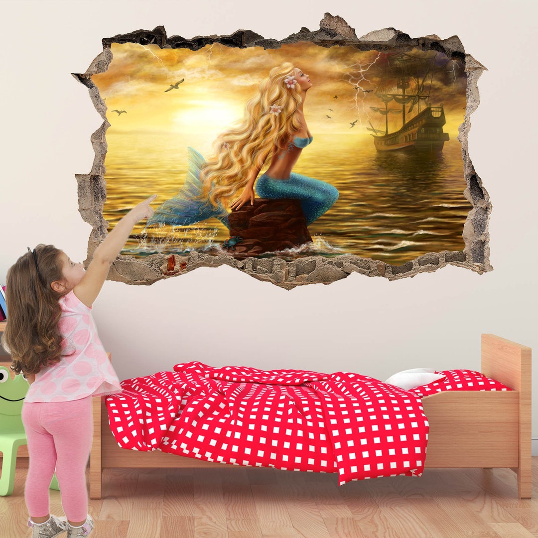 Mermaid Princess Fantasy Wall Sticker Mural Decal Print Art Kids ...