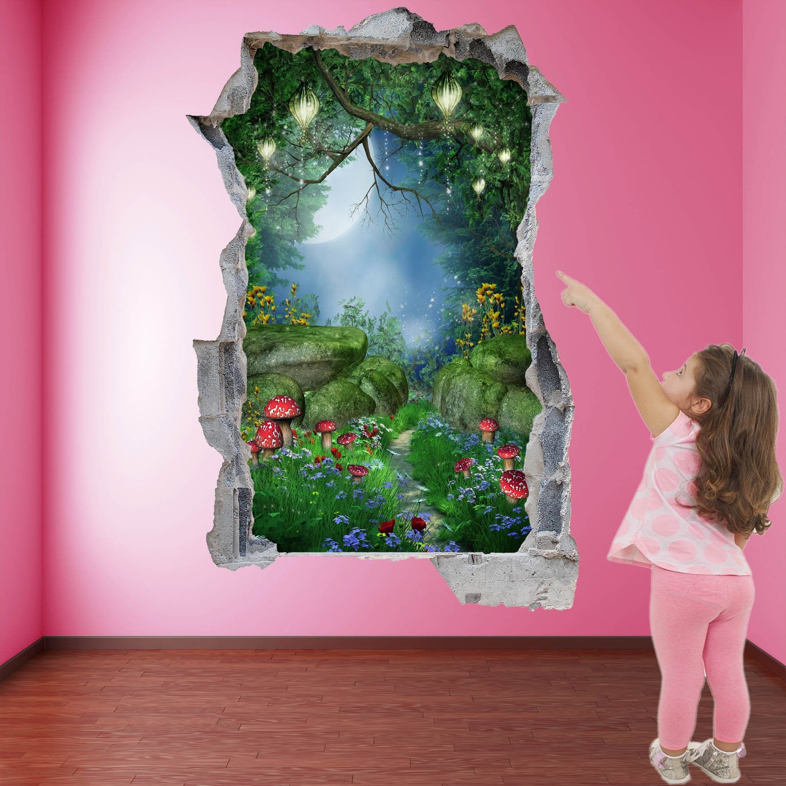 Fairy Forest Mushrooms Lanterns Fantasy Wall Decal Sticker Mural Poster ...