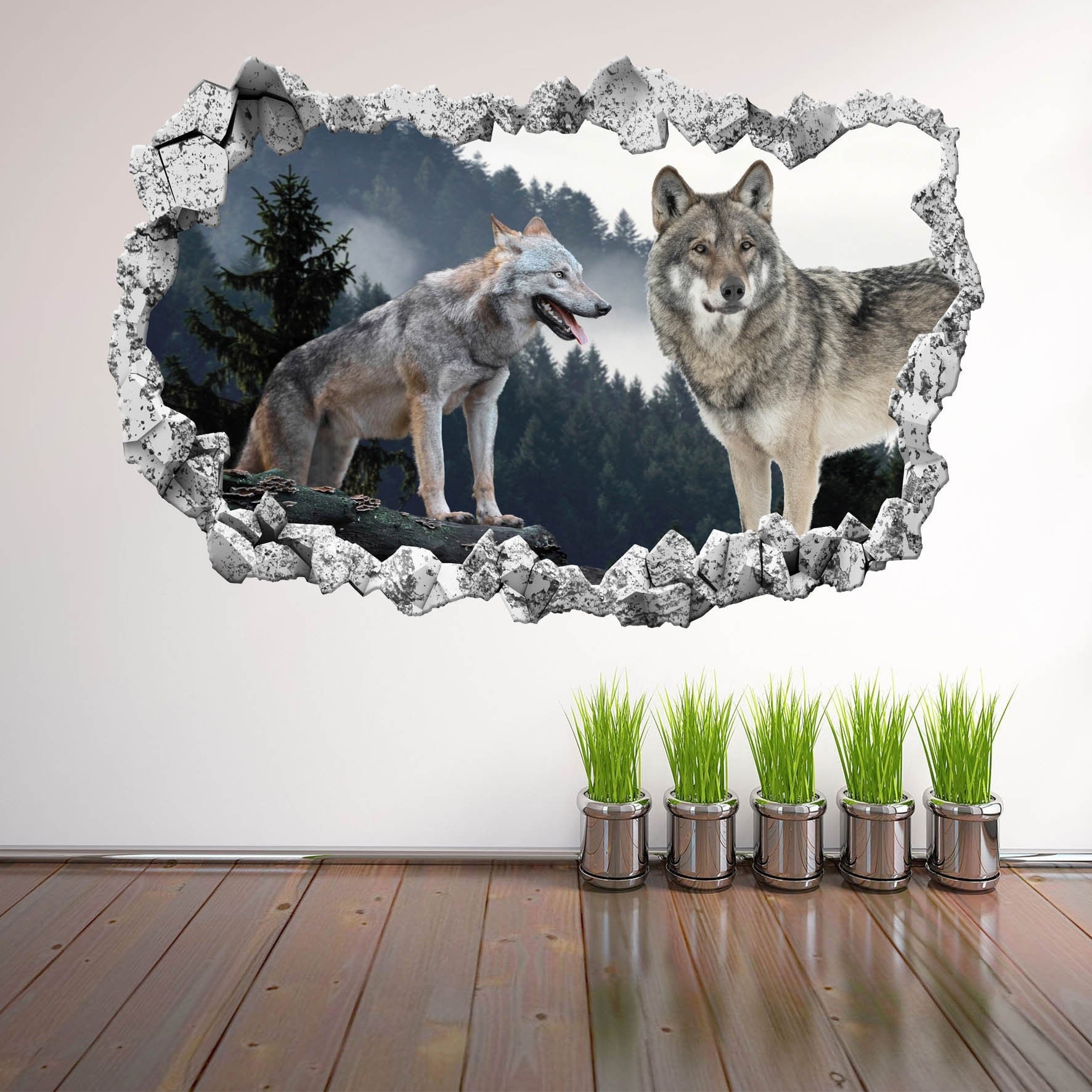 Autocollant Mural Loup Design Contemporain - Décalcomanie Vinyle, Neuf, Fabriqué Aux USA