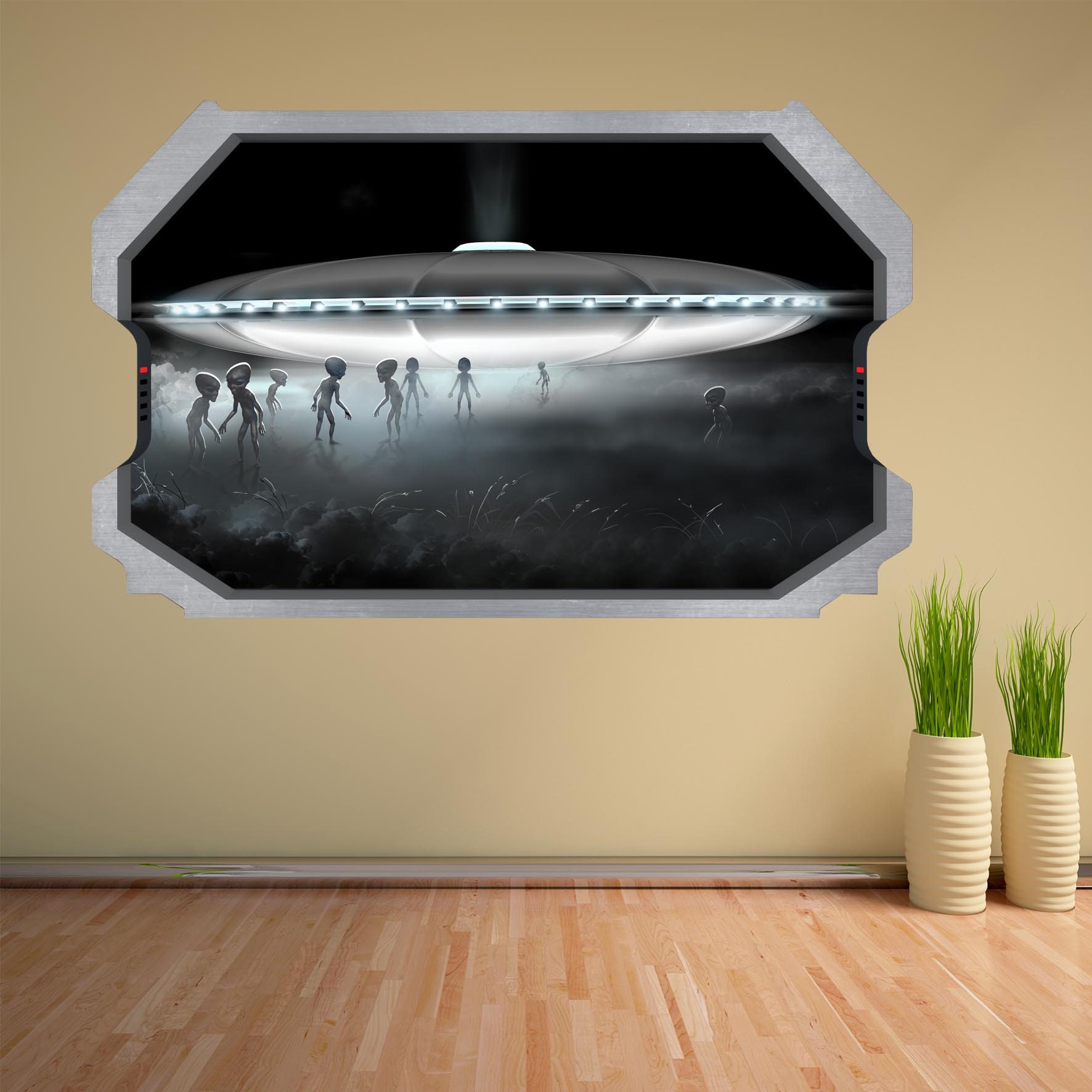 Aliens Spaceship UFO Wall Decal Sticker Mural Poster Print Art Kids ...