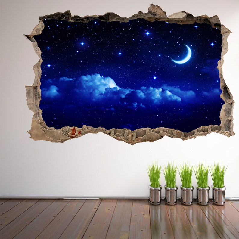 Moon Stars Sky Wall Decal Sticker Mural Poster Print Art Kids Bedroom ...