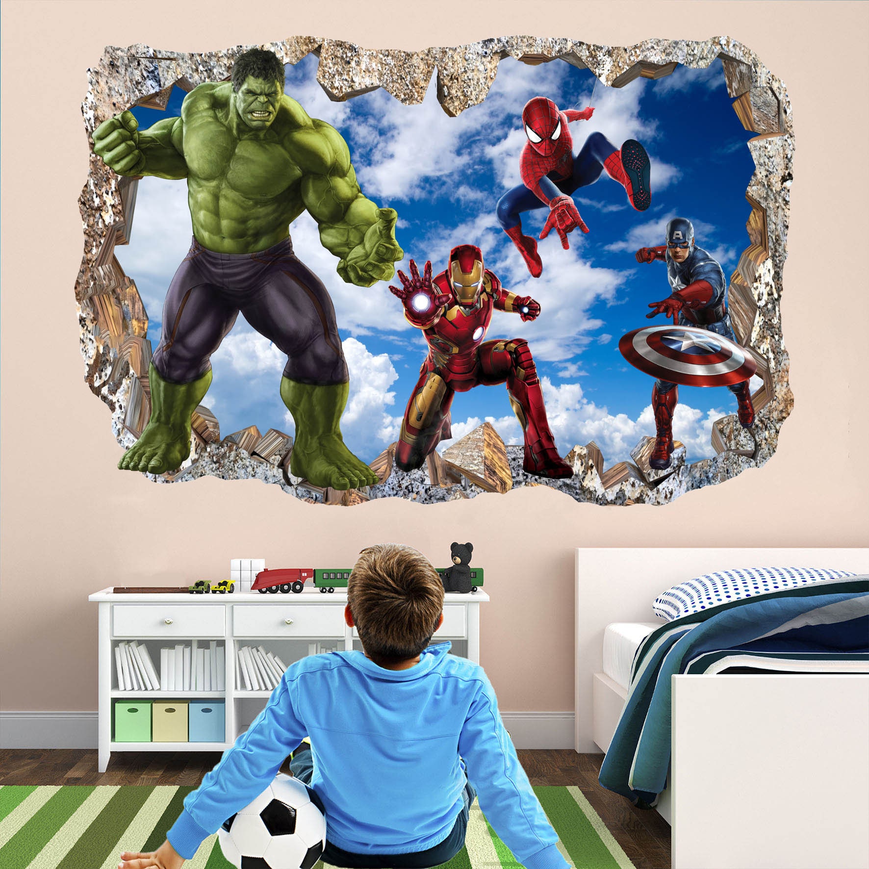 Superheld Wandtattoo Aufkleber Iron Man Wandbild Art Etsy Print Spiderman EA112 Hulk Österreich - Avengers Poster America Captain