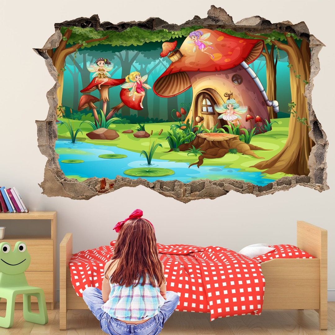 Fairies Mushroom House Magical Forest Wall Decal Sticker Mural Poster ...