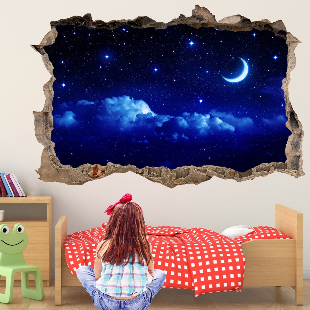 Moon Stars Sky Wall Decal Sticker Mural Poster Print Art Kids Bedroom ...