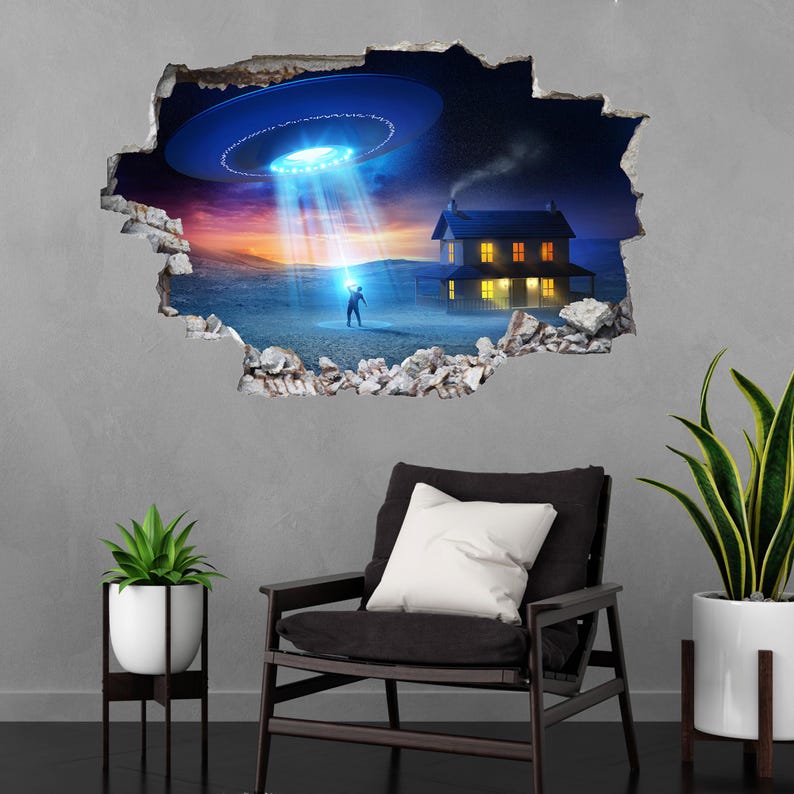 Alien Spaceship UFO Abduction Wall Decal Sticker Mural Poster Print Art ...